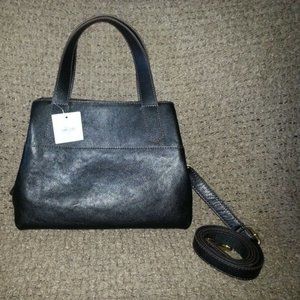 FOSSIL-Amelia Satchel-Black Pebbled Leather-Medium/Convertible-NWT